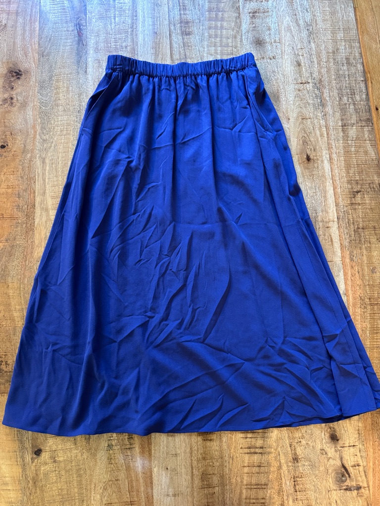 Eileen Fisher Silk Georgette Crepe Pocket Skirt Blue Bluette Medium W/ Pockets